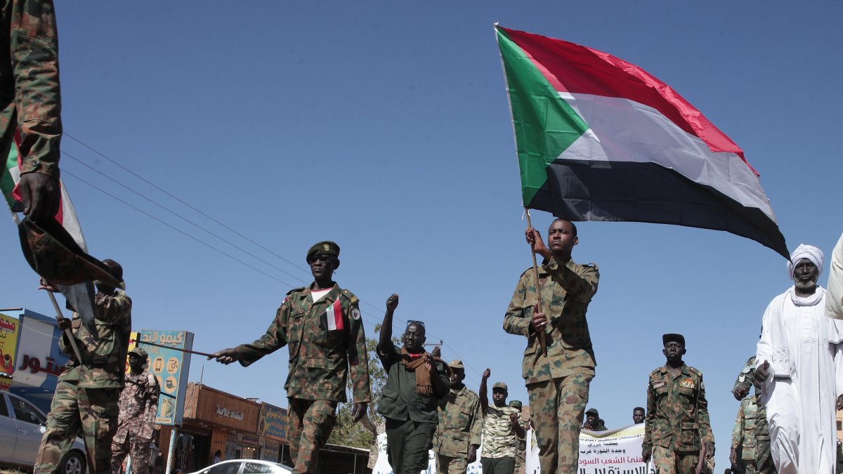 Sudanese army soldiers parade in the streets of Omdurman, a district of Khartoum, Sudan, Dec. 31, 2025. (AP Photo)