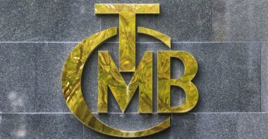 A logo of the Turkish central bank is pictured at the entrance of its headquarters in Ankara, Türkiye, Oct. 15, 2021. (Reuters Photo)