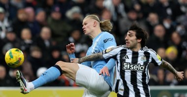 Manchester City's Erling Haaland in action with Newcastle United's Sandro Tonali during the Carabao Cup (EFL) semifinal first leg against Newcastle United at St James' Park, Newcastle, U.K., Jan. 13, 2026. (Reuters Photo)