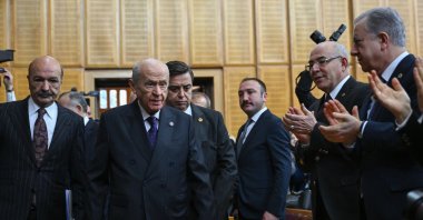 MHP leader Devlet Bahçeli arrives for his party's parliamentary group meeting, Ankara, Türkiye, Feb. 3, 2026. (AA Photo)