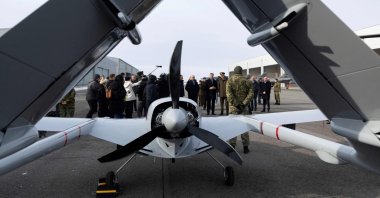 Croatia's Turkish-made Bayraktar TB2 combat drones are displayed at a military base near Zagreb, Croatia, Jan. 12, 2026. (AFP Photo)