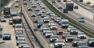 Vehicles are seen on a highway in Istanbul, Türkiye, Feb. 2, 2026. (AA Photo)