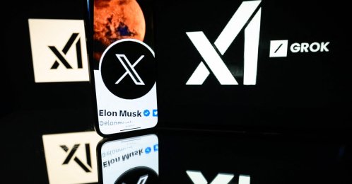 Screens display the logo of AI chatbot Grok and a smartphone with Elon Musk's account on the social media platform X, Toulouse, France, Jan. 13, 2025. (AFP Photo)