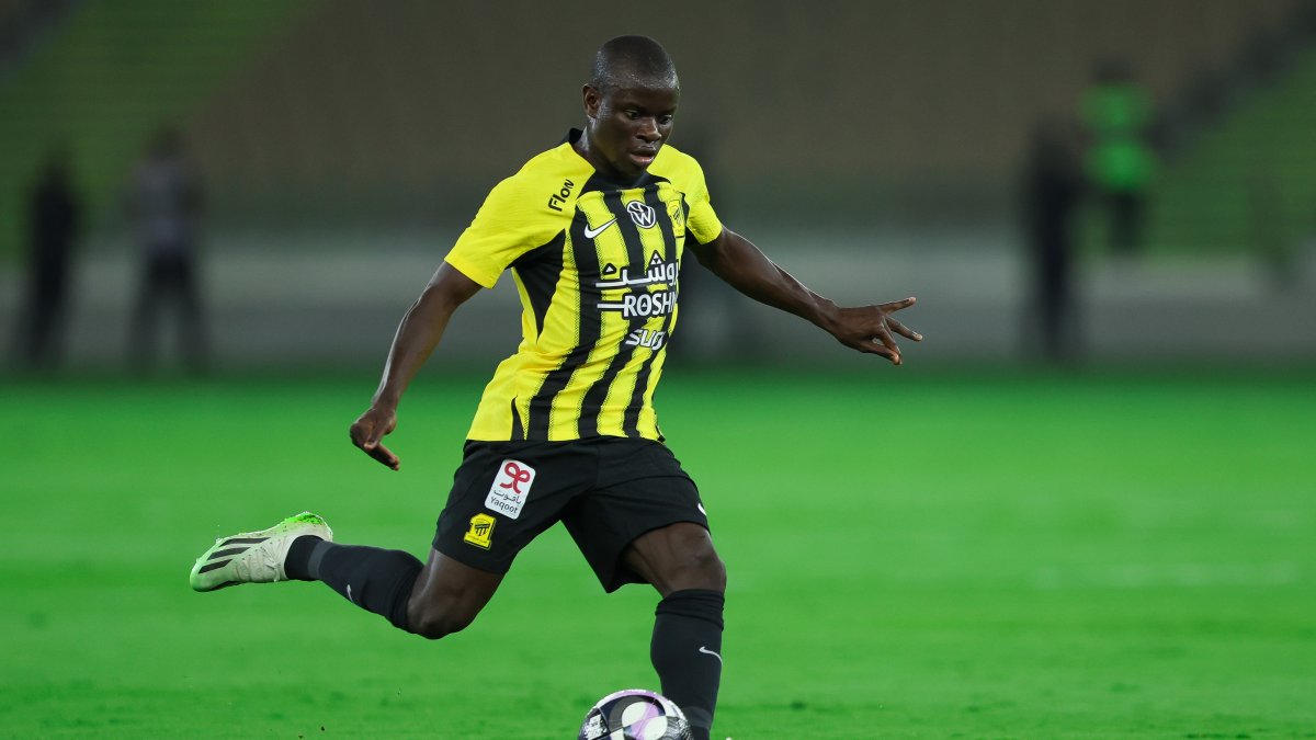  Al-Ittihad's N’Golo Kante in action during the Saudi Pro League match against Al-Kholood at Prince Abdullah Al Faisal Stadium, Jeddah, Saudi Arabia, Feb. 1, 2025. (Getty Images Photo)