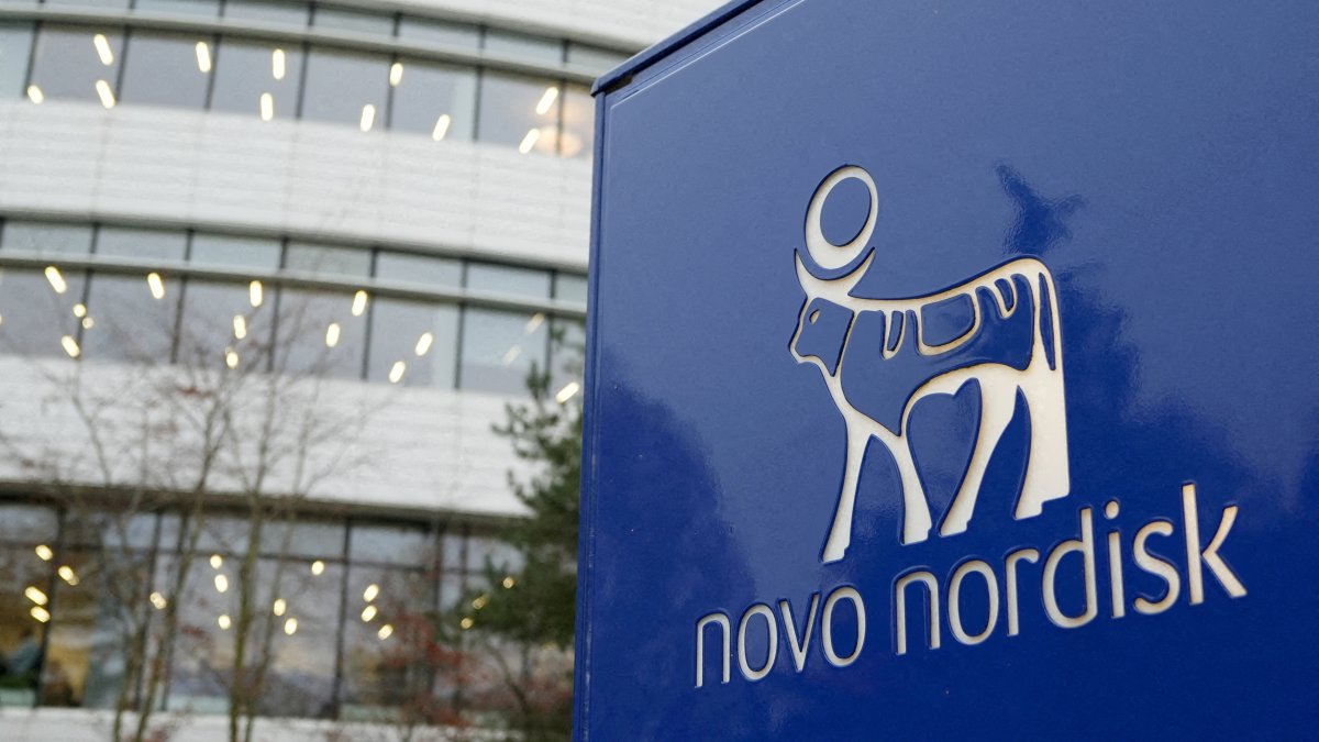 The logo of pharmaceutical company Novo Nordisk is displayed in front of its offices, Bagsvaerd, Copenhagen, Denmark, Dec. 3, 2025. (Reuters Photo)