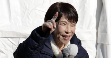 Japanese Prime Minister and leader of the ruling Liberal Democratic Party (LDP) Sanae Takaichi delivers a speech in support of a local candidate at an election campaign rally in Urawa, near Tokyo, Japan, Feb. 3, 2026. (EPA Photo)