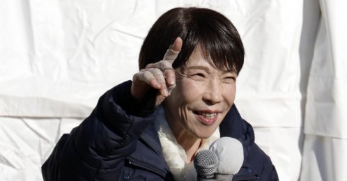 Japanese Prime Minister and leader of the ruling Liberal Democratic Party (LDP) Sanae Takaichi delivers a speech in support of a local candidate at an election campaign rally in Urawa, near Tokyo, Japan, Feb. 3, 2026. (EPA Photo)