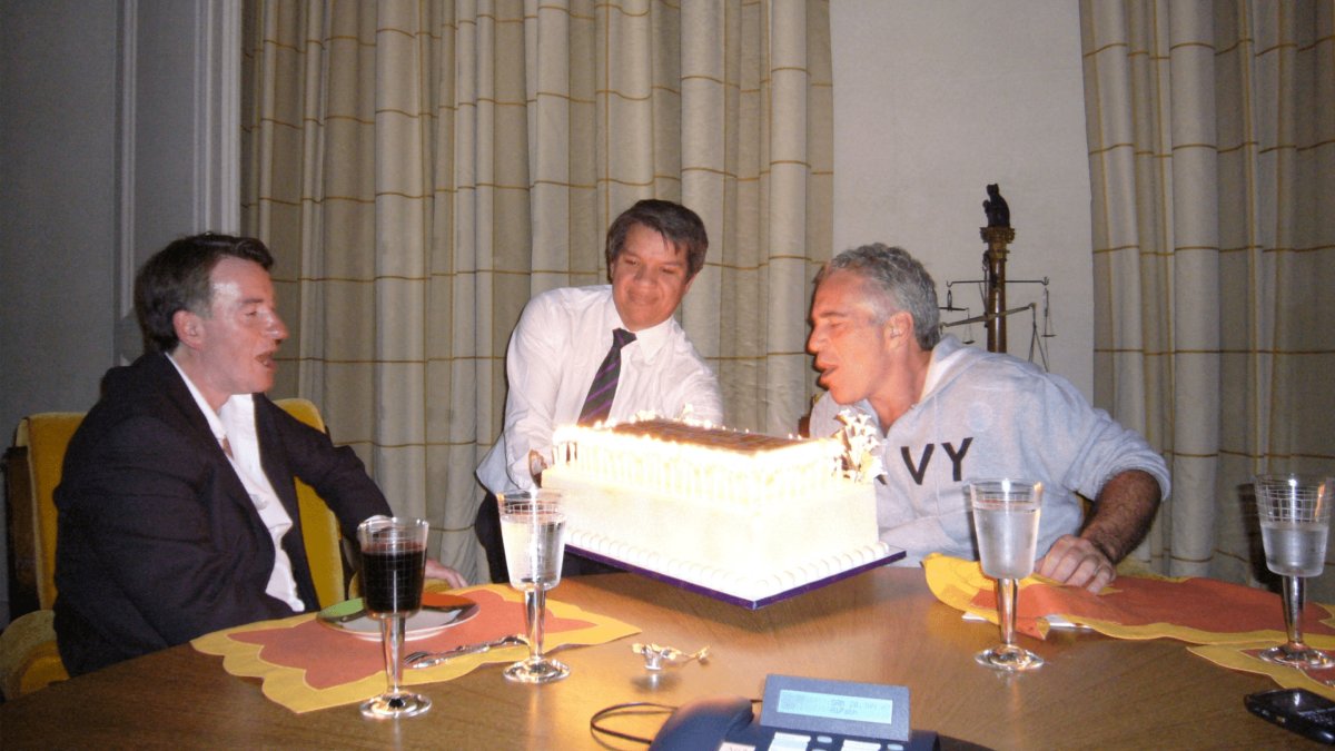 Peter Mandelson sits with convicted sex offender Jeffrey Epstein, as he blows out the candles on a cake, in an undated photograph released by the Department of Justice in Washington, U.S., Dec. 19, 2025. (Reuters Photo)