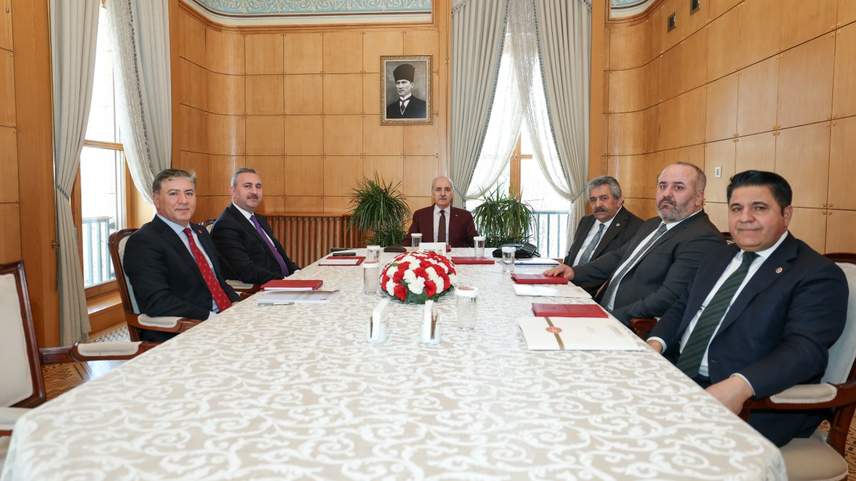 Numan Kurtulmuş, speaker of Türkiye’s Parliament, meets with the coordinator group chair and deputy group leaders of the National Solidarity, Brotherhood and Democracy Commission, Ankara, Türkiye, Feb. 4, 2026. (DHA Photo)
