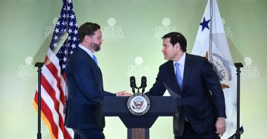 U.S. Vice President JD Vance (L) shakes hands with U.S. Secretary of State Marco Rubio during the inaugural Critical Minerals Ministerial meeting at the State Department in Washington, U.S., Feb. 4, 2026. (AFP Photo)