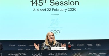 IOC President Kirsty Coventry attends a press conference before the Milano Cortina 2026 Winter Olympic Games, Milan, Italy, Feb. 4, 2026. (EPA Photo)