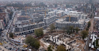 An aerial view of the Malatya Ikizce construction site, where intensive rebuilding efforts continue to provide permanent housing for earthquake survivors, Malatya, Türkiye, Nov. 21, 2025. (AA Photo)