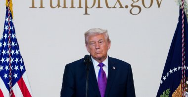 U.S. President Donald J. Trump looks on during an event to present 'TrumpRx,' a website for consumers to purchase prescription drugs, in the South Court Auditorium of the Eisenhower Executive Office Building on the White House Campus in Washington, D.C., Feb. 6, 2026. (EPA Photo)
