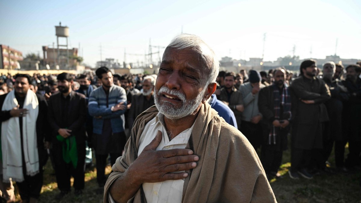 A mourner weeps during the funeral of Shiite Muslims, a day after a suicide bombing at a mosque in Islamabad, Pakistan, Feb. 7, 2026. (AFP Photo)