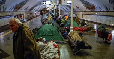 People take shelter inside a metro station during a Russian overnight missile and drone strike, amid Russia's attack on Ukraine, in Kyiv, Ukraine, Feb. 7, 2026. (Reuters Photo)