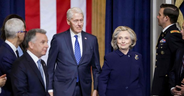 Former U.S. President Bill Clinton (L) and former U.S. Secretary of State Hillary Clinton (R) arrive for the inauguration ceremony where Donald Trump will sworn in as the 47th US President in the US Capitol Rotunda in Washington, DC, U.S., Jan. 20, 2025. (AFP Photo)