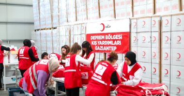 Kızılay teams deliver winter assistance, including heaters and blankets, in the earthquake-affected region during cold weather conditions, Hatay, Türkiye, Dec. 15, 2023. (Courtesy of  Kızılay)