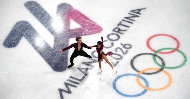 A general view of Diana Davis of Georgia and Gleb Smolkin of Georgia performing during the Ice Dance Free Dance, Milano Cortina 2026 Olympics, Milan, Italy, Feb. 07, 2026. (Reuters Photo)