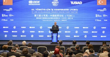 Trade Minister Ömer Bolat delivers a speech at the Türkiye-China Business Conference, Istanbul, Türkiye, Feb. 7, 2026. (AA Photo)