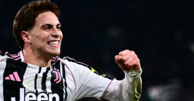 Juventus' Turkish forward Kenan Yıldız celebrates scoring a goal in an Italian Serie A match against Napoli, in Turin, Italy, Jan. 25, 2026. (AFP Photo)