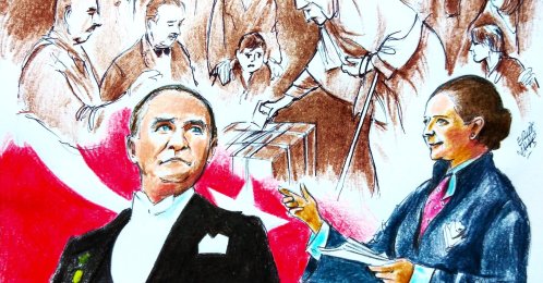 "Feb. 8, 1935, is not just an election date; it symbolizes Turkish women gaining their most important civil right, their presence in the country's administration and their place in decision-making mechanisms. While Atatürk's leadership was decisive in this achievement, İnan's contributions, which complemented the scientific aspect of the issue, played an important role in shaping the process." (Illustration by Erhan Yalvaç)