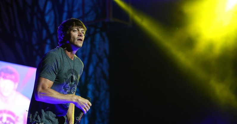 3 Doors Down lead singer Brad Arnold looks out into the crowd during a performance at the F.M. Kirby Center in Wilkes-Barre, Pa., U.S., Sept. 7, 2016. (AP Photo)