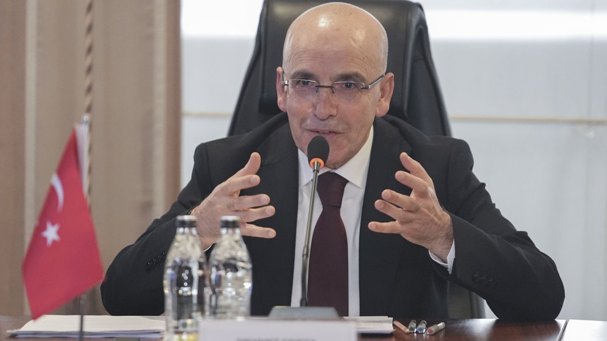 Treasury and Finance Minister Mehmet Şimşek speaks at a meeting with European Union Commissioner for Enlargement Marta Kos at the ministry building in Ankara, Türkiye, on Feb. 6, 2026. (AA Photo)