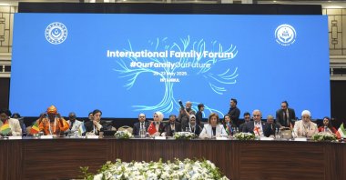 Family and Social Services Minister Mahinur Özdemir Göktaş (C) speaks at the forum, Istanbul, Türkiye, May 22, 2025. (AA Photo)