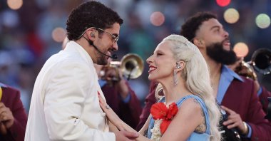 Bad Bunny and Lady Gaga perform onstage during the Apple Music Super Bowl LX Halftime Show at Levi's Stadium in Santa Clara, California, U.S., Feb. 8, 2026. (AFP Photo)