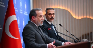 Foreign Minister Hakan Fidan and Iranian FM Abbas Araghchi attend a joint news conference in Istanbul, Jan. 30, 2026. (AA Photo)