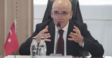 Treasury and Finance Minister Mehmet Şimşek speaks at a meeting with European Union Commissioner for Enlargement Marta Kos at the ministry building in Ankara, Türkiye, on Feb. 6, 2026. (AA Photo)