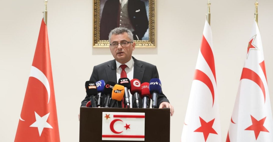TRNC President Tufan Erhürman speaks to reporters at a news conference in Lefkoşa, Jan. 28, 2026. (AA File Photo)