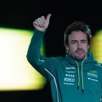 Aston Martin driver Fernando Alonso of Spain reacts as he arrives for the drivers’ parade ahead of the Qatar Formula One Grand Prix, Lusail, Qatar, Nov. 30, 2025. (AP Photo)