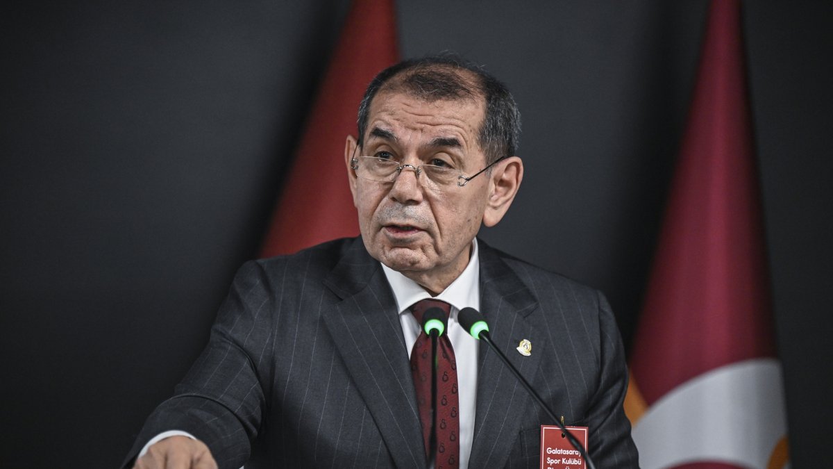 Galatasaray President Dursun Özbek speaks during the Galatasaray Club Board meeting at the Ozhan Canaydin Conference Hall inside RAMS Park, Istanbul, Türkiye, Jan. 23, 2026. (AA Photo)

