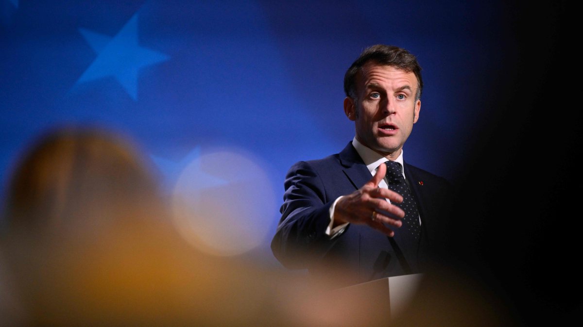 France's President Emmanuel Macron speaks at a press conference after the European Council meeting in Brussels, Belgium, Dec. 19, 2025. (AFP Photo)