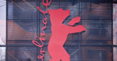 Workers install the symbolic Berlinale Bear ahead of the beginning of the 76th Berlin International Film Festival "Berlinale" in front of the Berlinale Palace, Berlin, Germany, Feb. 6, 2026. (EPA Photo)