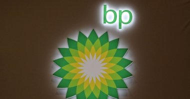 The logo of British multinational oil and gas company BP is displayed at their booth during the LNG 2023 energy trade show in Vancouver, British Columbia, Canada, July 12, 2023. (Reuters Photo)