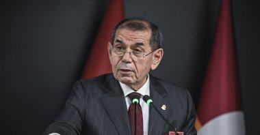 Galatasaray President Dursun Özbek speaks during the Galatasaray Club Board meeting at the Ozhan Canaydin Conference Hall inside RAMS Park, Istanbul, Türkiye, Jan. 23, 2026. (AA Photo)
