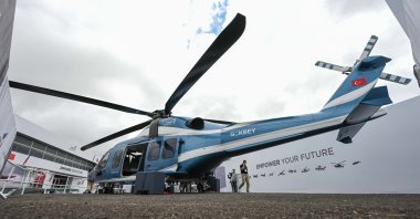 A general view of the Gökbey helicopter at the Farnborough International Airshow 2024, southwest of London, U.K., July 22, 2024. (AA Photo)