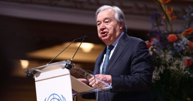 U.N. Secretary-General Antonio Guterres speaks at the UNA-U.K. conference to mark the 80th anniversary of the founding of the U.N., at Methodist Central Hall, the site of the inaugural U.N. General Assembly, in London, Jan. 17, 2026. (AFP File Photo)