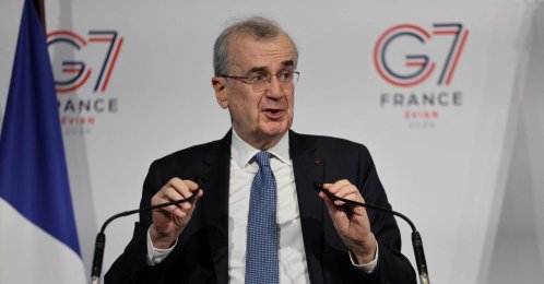 French central bank governor Francois Villeroy de Galhau gives a speech during the opening press conference of the Finance and Digital tracks of the French G-7 Presidency at the French Economy Ministry, Paris, France, Feb. 3, 2026. (AFP Photo)