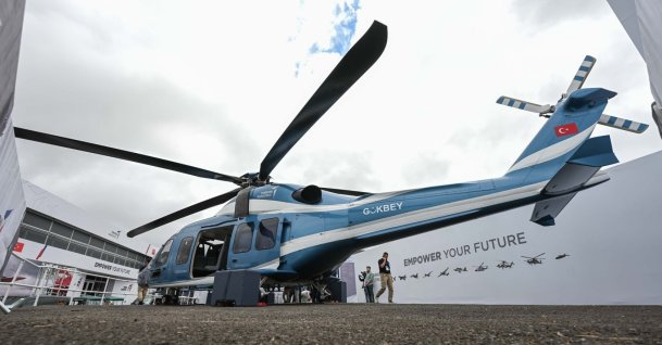 A general view of the Gökbey helicopter at the Farnborough International Airshow 2024, southwest of London, U.K., July 22, 2024. (AA Photo)