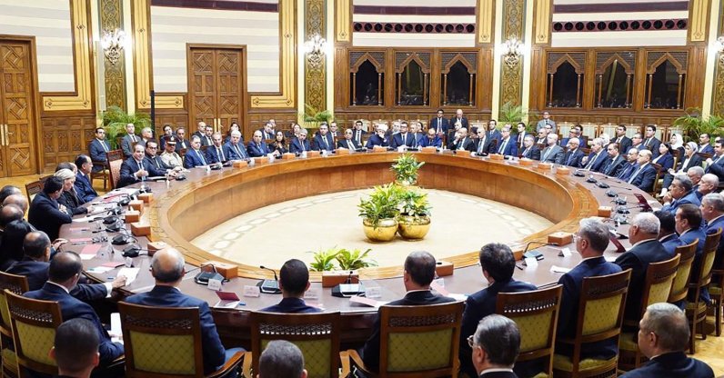 Egypt's President Abdel Fattah el-Sissi meets with members of the Egyptian government and officials in Cairo, July 3, 2024. (Egyptian Presidency via AFP)