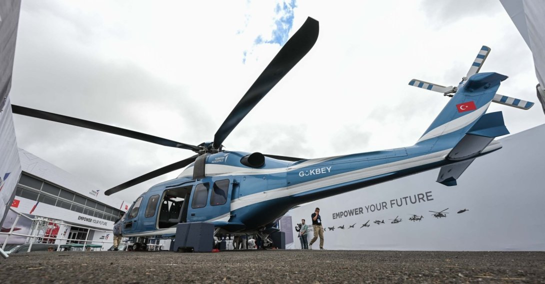 A general view of the Gökbey helicopter at the Farnborough International Airshow 2024, southwest of London, U.K., July 22, 2024. (AA Photo)