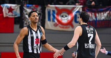Beşiktaş players in action during the BKT EuroCup Group B match against Panionios Athens at Makis Liougas Sports Hall, Athens, Greece, Feb. 10, 2026. (DHA Photo),