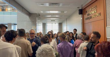 Celebrities and supporters gather outside the courtroom amid the trial for Ayşe Barım, Istanbul, Türkiye, July 7, 2025. (AA Photo)
