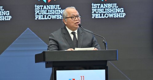 Consul General of Indonesia in Istanbul Darianto Harsono delivers his remarks as the focus country representative during the opening ceremony of the 11th Istanbul Publishing Fellowship, Istanbul, Türkiye, Feb. 10, 2026. (Courtesy of Istanbul Publishing Fellowship)