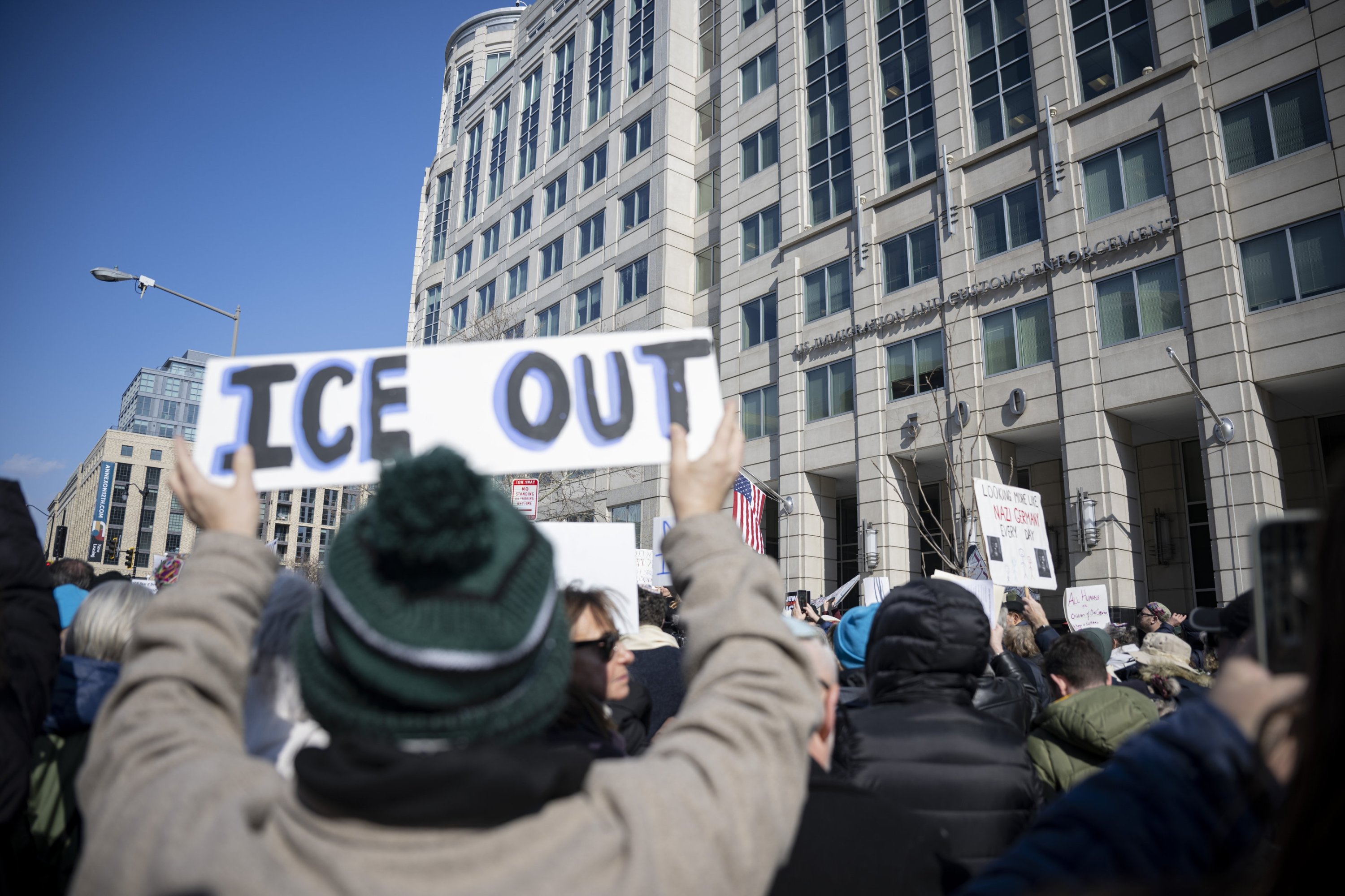 Protesters gather outside the headquarters of U.S. Immigration and Customs Enforcement to demonstrate against ICE raids and detentions, Washington, U.S., Feb. 11, 2026. (AA Photo)

  ( Celal Güneş - Anadolu Ajansı )