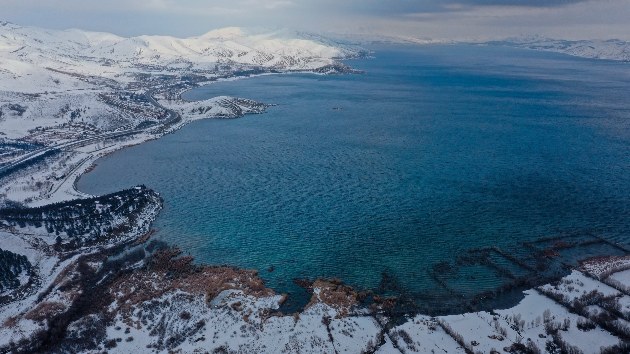 An aerial view of Lake Hazar in Elazığ, eastern Türkiye, Feb. 5, 2026. (AA Photo)