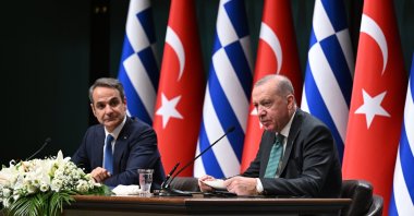 President Recep Tayyip Erdoğan hosts bilateral talks with Greek Prime Minister Kyriakos Mitsotakis, Presidential Complex, Ankara, Türkiye, Feb. 12, 2026. (AA Photo)